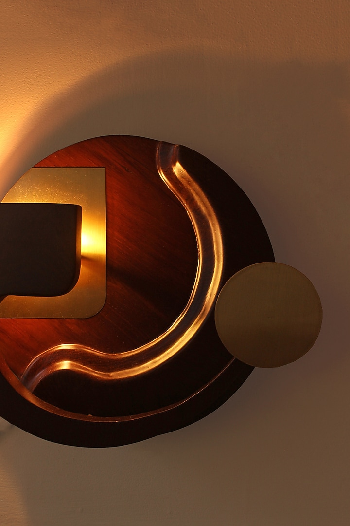 Brown Reclaimed Teak Wood & Brass Decorative Lamp (Set Of 3) by Studio Indigene at Pernia's Pop Up Shop