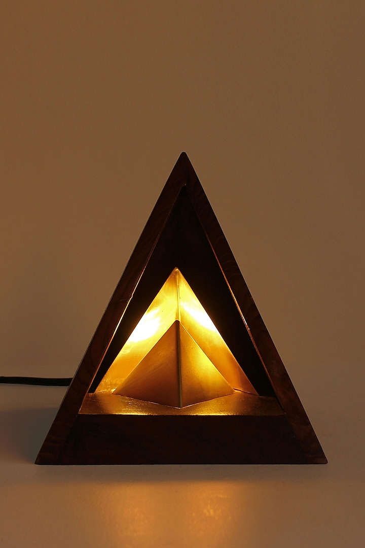 Brown Reclaimed Teak Wood & Brass Table Lamp by Studio Indigene
