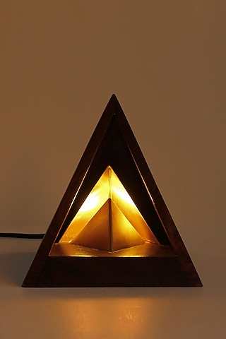 Brown Reclaimed Teak Wood & Brass Table Lamp by Studio Indigene