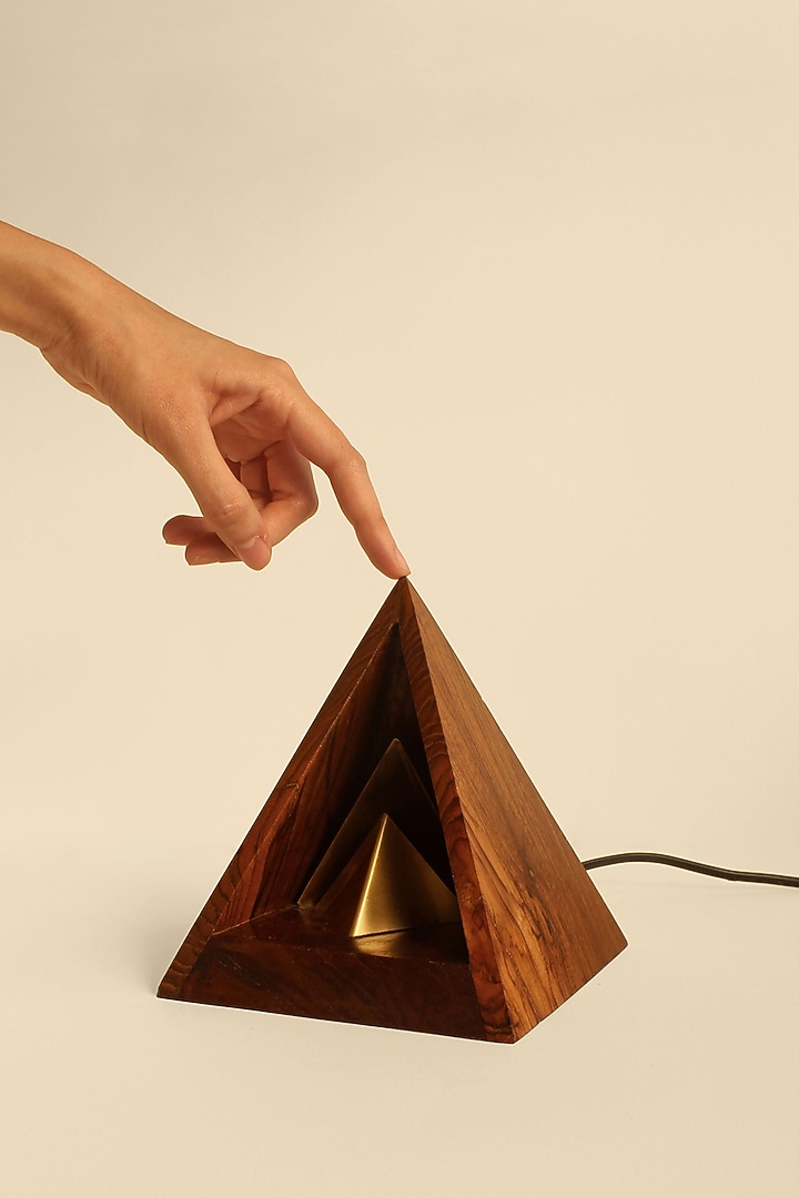 Brown Reclaimed Teak Wood & Brass Table Lamp by Studio Indigene at Pernia's Pop Up Shop
