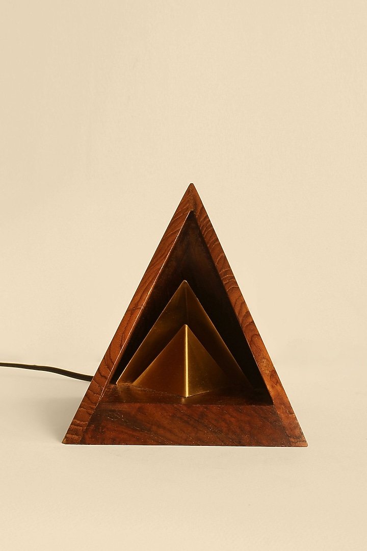 Brown Reclaimed Teak Wood & Brass Table Lamp by Studio Indigene at Pernia's Pop Up Shop