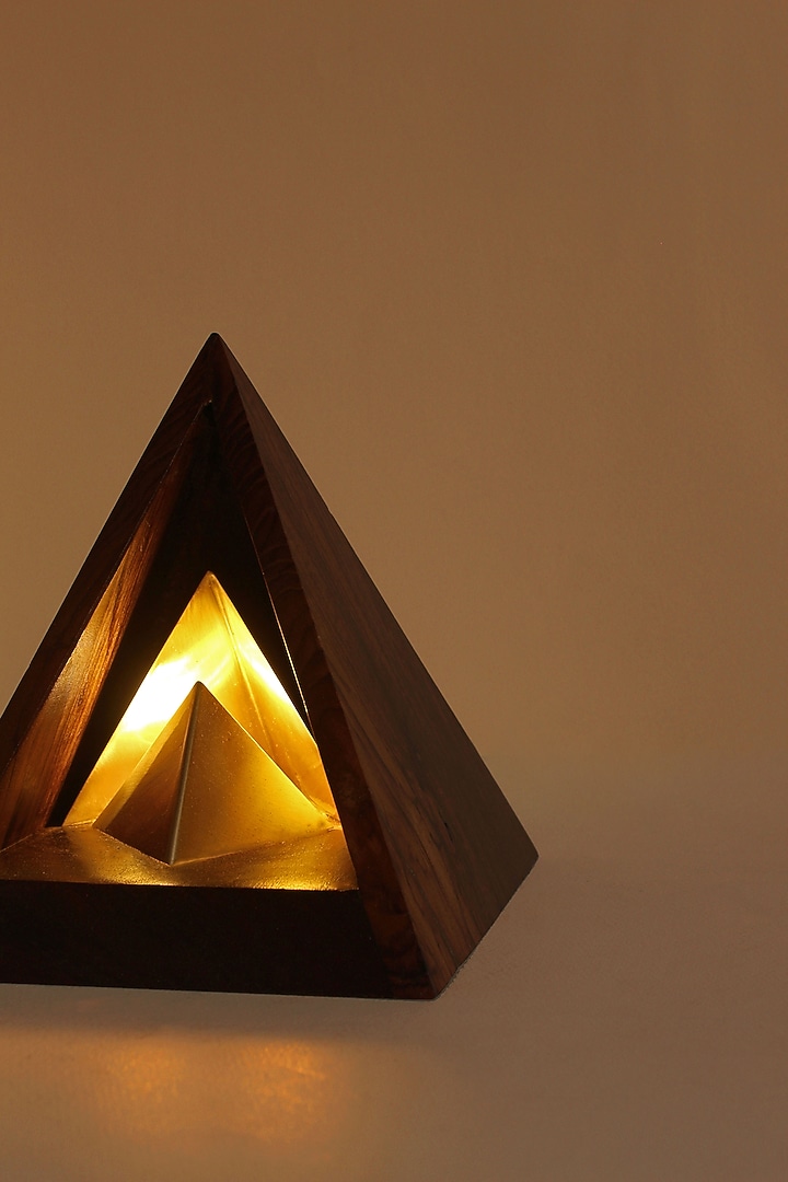 Brown Reclaimed Teak Wood & Brass Table Lamp by Studio Indigene at Pernia's Pop Up Shop