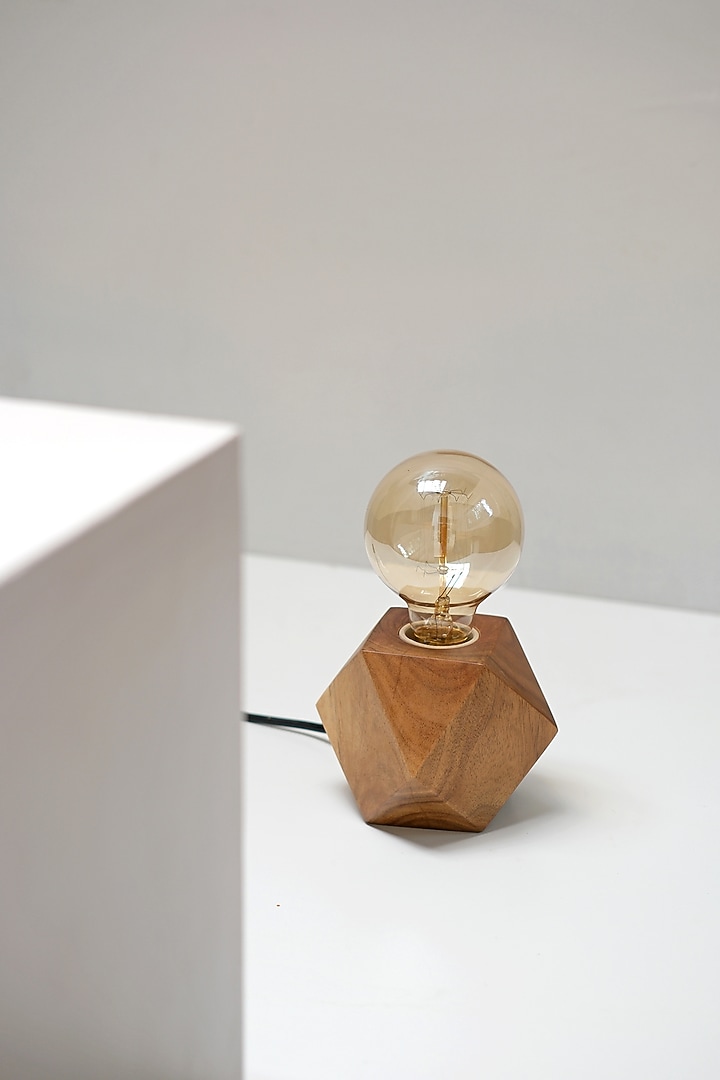 Brown Reclaimed Teak Wood Faceted Cube Lamp by Studio Indigene at Pernia's Pop Up Shop