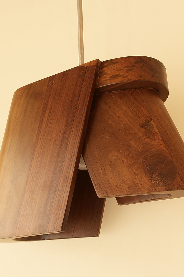 Brown Reclaimed Teak Wood & Stainless Steel Wooden Hanging Lamp by Studio Indigene at Pernia's Pop Up Shop