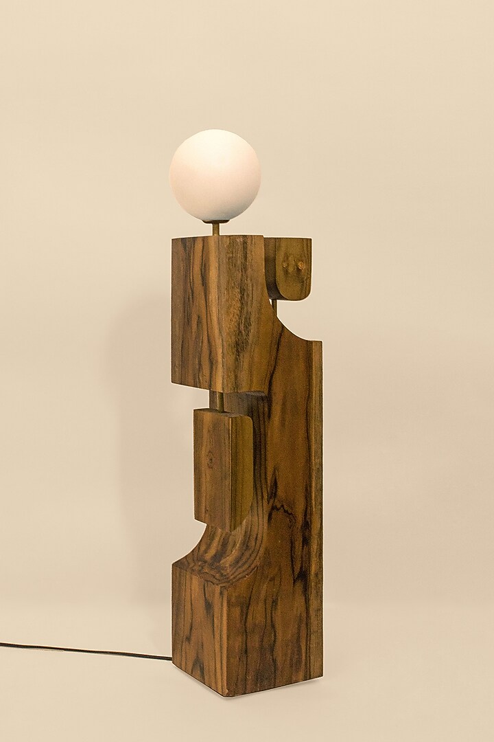 Brown Reclaimed Teak Wood & Brass Floor Lamp by Studio Indigene at Pernia's Pop Up Shop