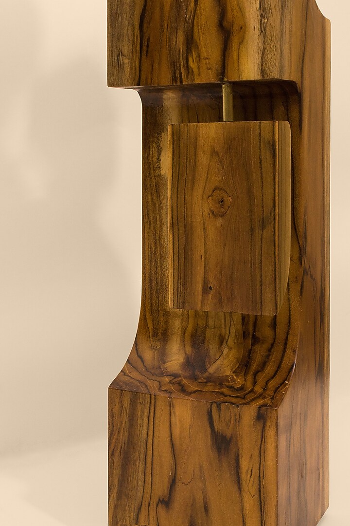 Brown Reclaimed Teak Wood & Brass Floor Lamp by Studio Indigene at Pernia's Pop Up Shop