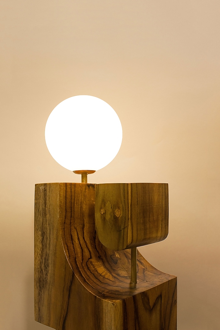 Brown Reclaimed Teak Wood & Brass Floor Lamp by Studio Indigene at Pernia's Pop Up Shop