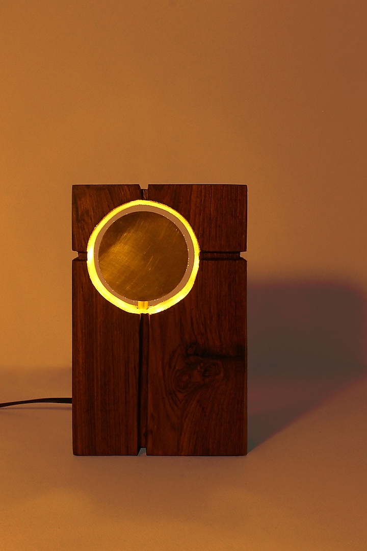 Brown & Gold Reclaimed Teak Wood Floor Lamp by Studio Indigene