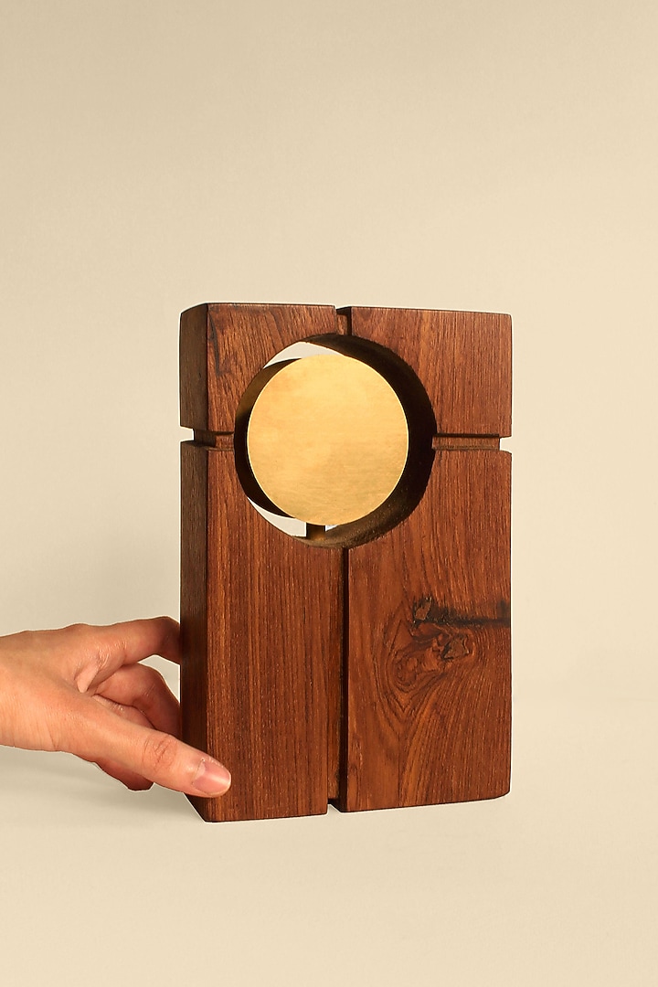 Brown & Gold Reclaimed Teak Wood Floor Lamp by Studio Indigene at Pernia's Pop Up Shop