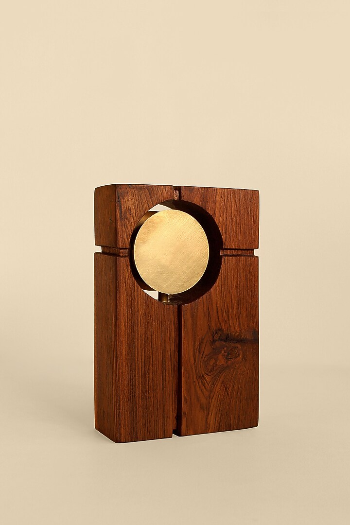 Brown & Gold Reclaimed Teak Wood Floor Lamp by Studio Indigene at Pernia's Pop Up Shop