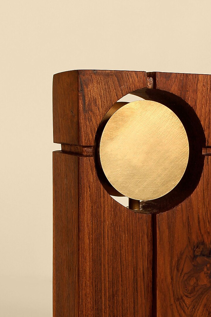 Brown & Gold Reclaimed Teak Wood Floor Lamp by Studio Indigene at Pernia's Pop Up Shop
