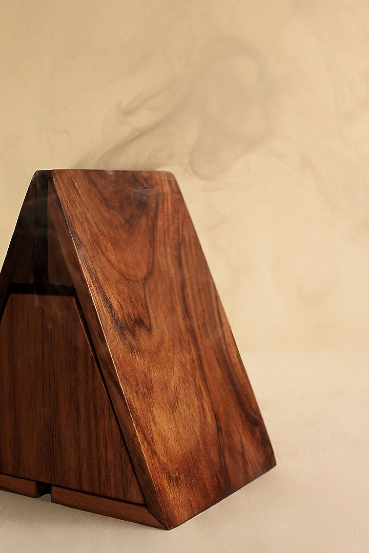 Brown Reclaimed Weak Wood & Brass Incense Holder by Studio Indigene at Pernia's Pop Up Shop