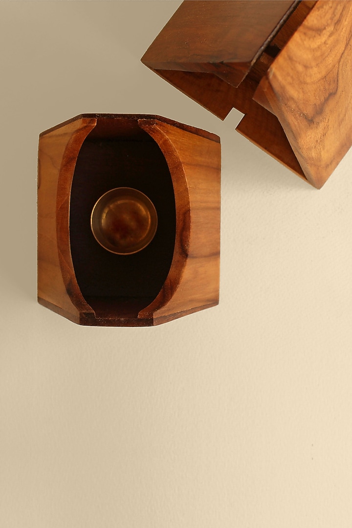 Brown Reclaimed Weak Wood & Brass Incense Holder by Studio Indigene at Pernia's Pop Up Shop