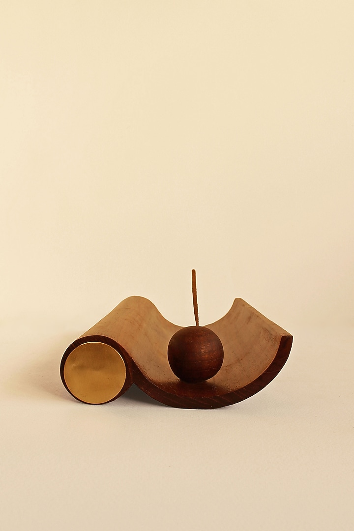 Brown Reclaimed Weak Wood & Brass Incense Holder by Studio Indigene at Pernia's Pop Up Shop