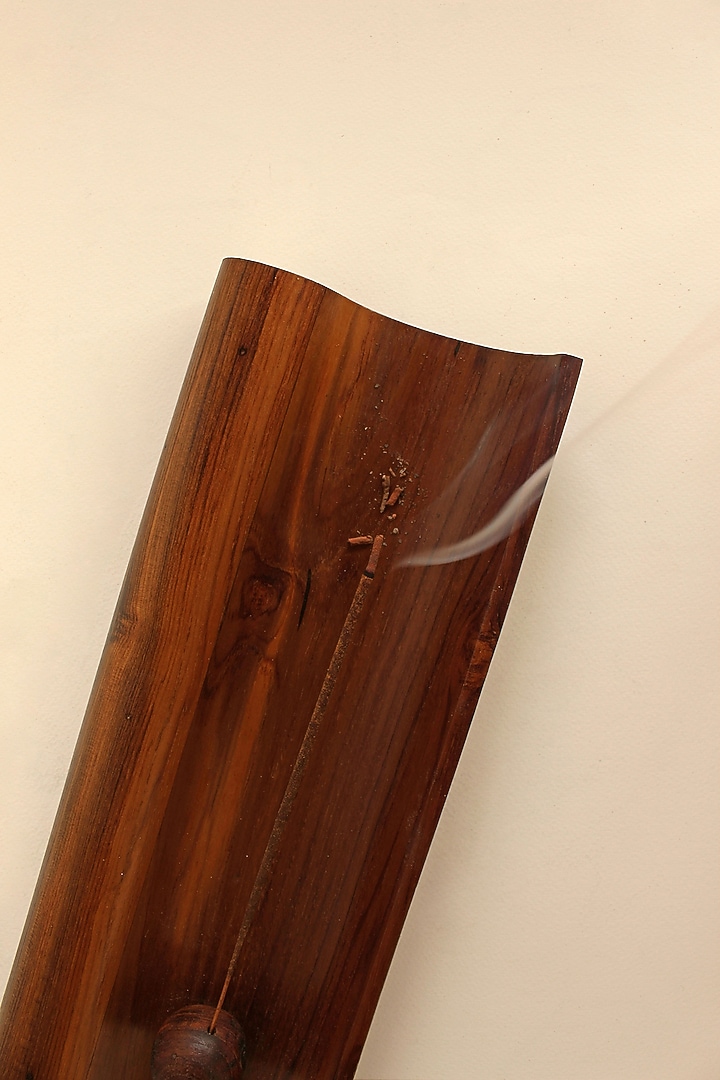 Brown Reclaimed Weak Wood & Brass Incense Holder by Studio Indigene at Pernia's Pop Up Shop