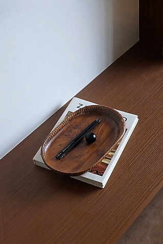 Brown Reclaimed Teak Wood Tray by Studio Indigene