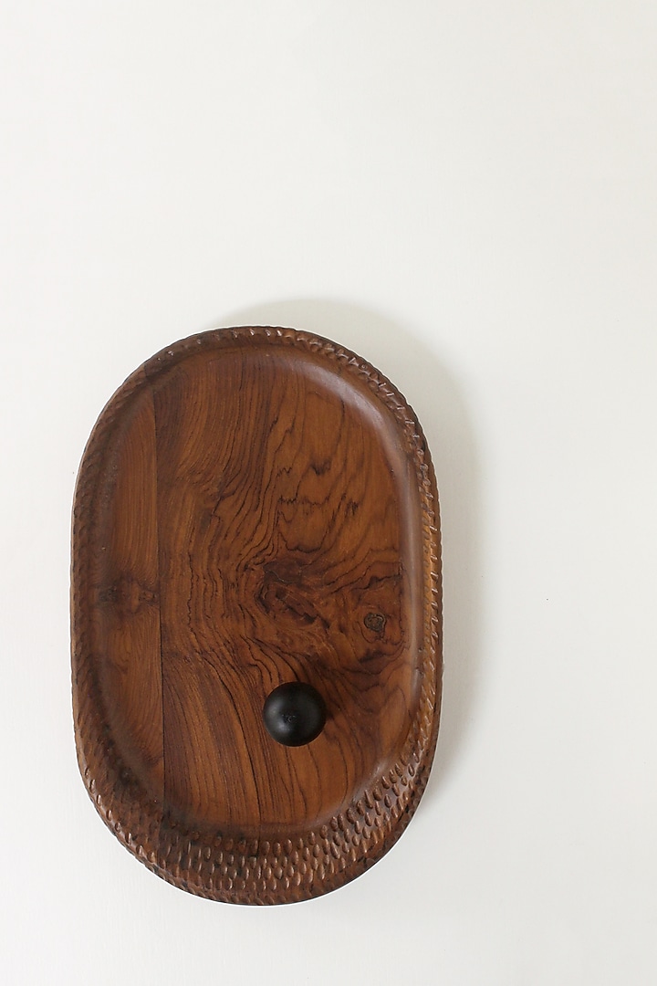 Brown Reclaimed Teak Wood Tray by Studio Indigene at Pernia's Pop Up Shop