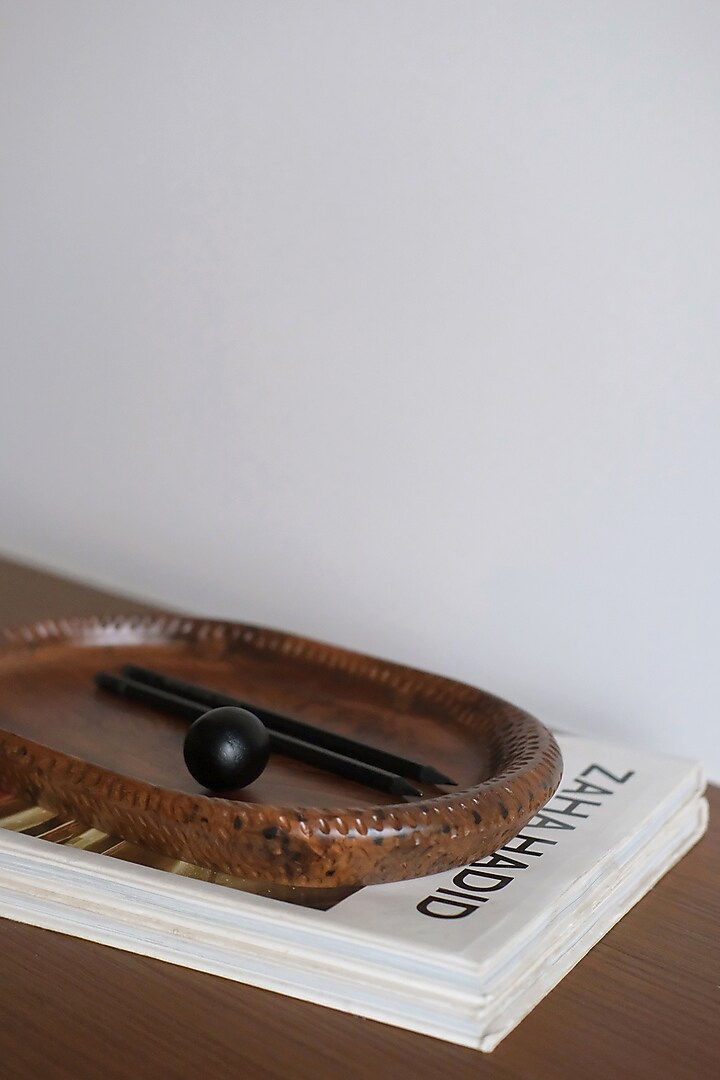 Brown Reclaimed Teak Wood Tray by Studio Indigene at Pernia's Pop Up Shop