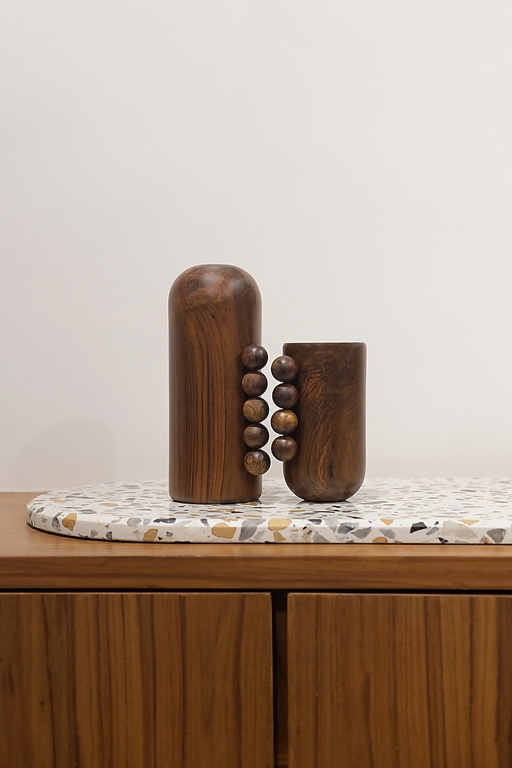 Brown Reclaimed Teak Wood Showpiece (Set Of 2) by Studio Indigene