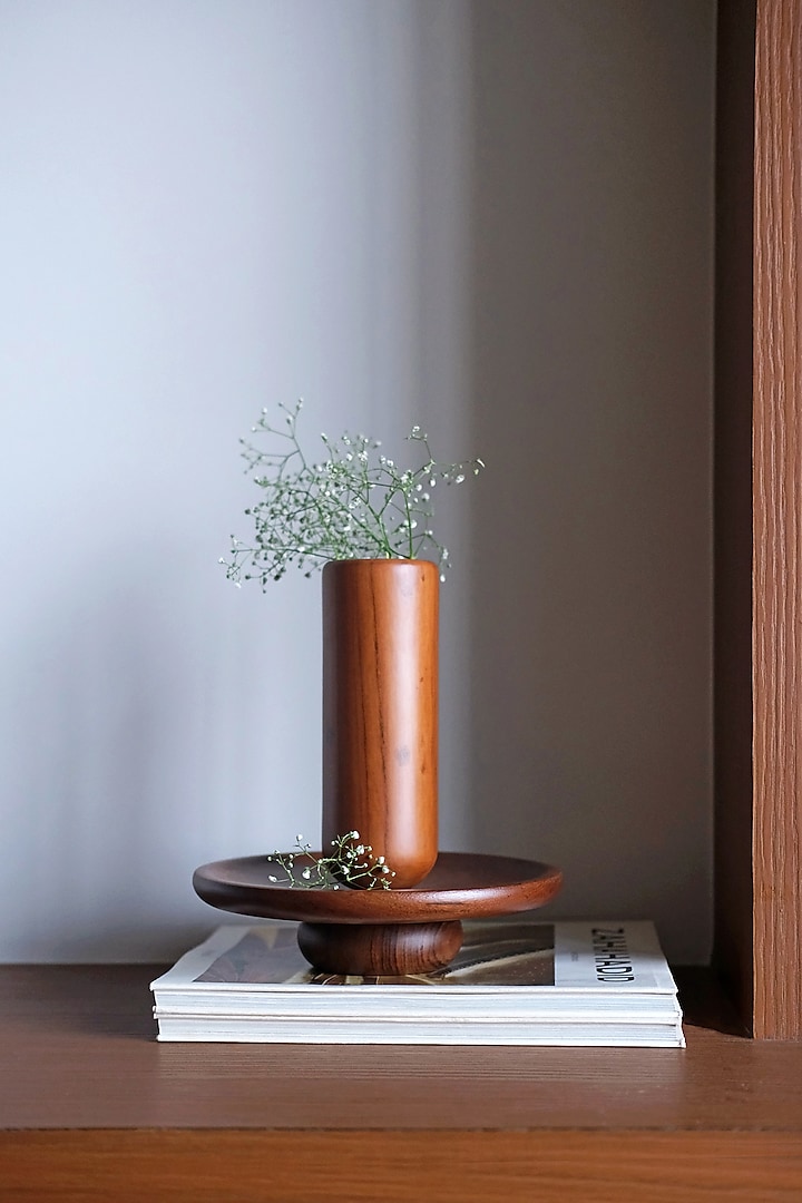 Brown Reclaimed Teak Wood Vase by Studio Indigene