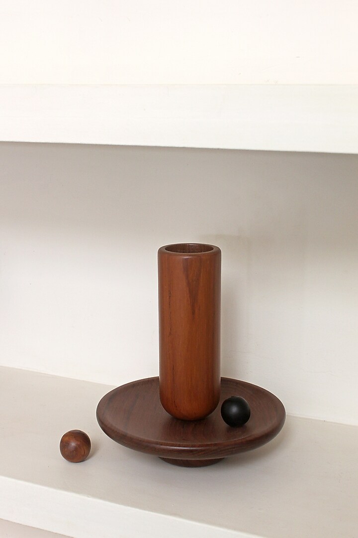 Brown Reclaimed Teak Wood Vase by Studio Indigene at Pernia's Pop Up Shop
