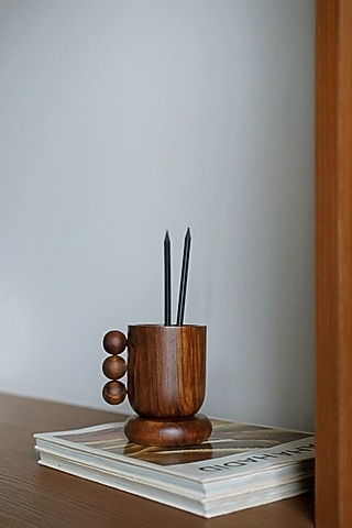 Brown Reclaimed Teak Wood Desk Organiser by Studio Indigene