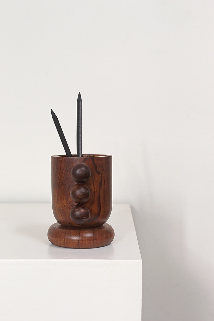 Brown Reclaimed Teak Wood Desk Organiser by Studio Indigene at Pernia's Pop Up Shop