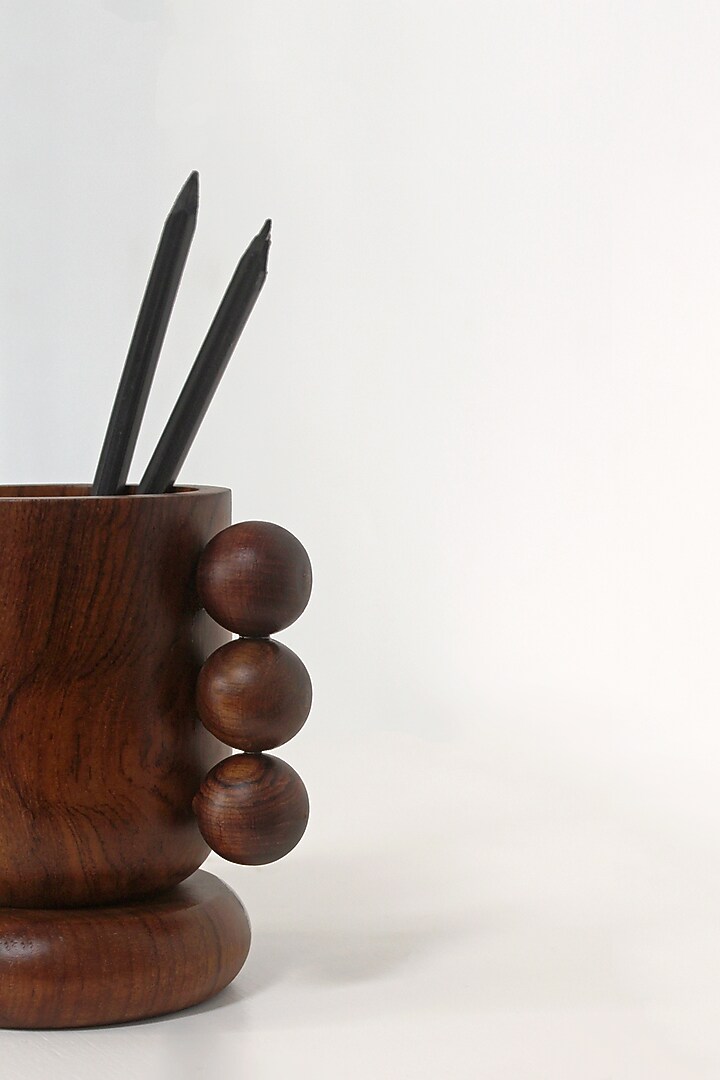 Brown Reclaimed Teak Wood Desk Organiser by Studio Indigene at Pernia's Pop Up Shop