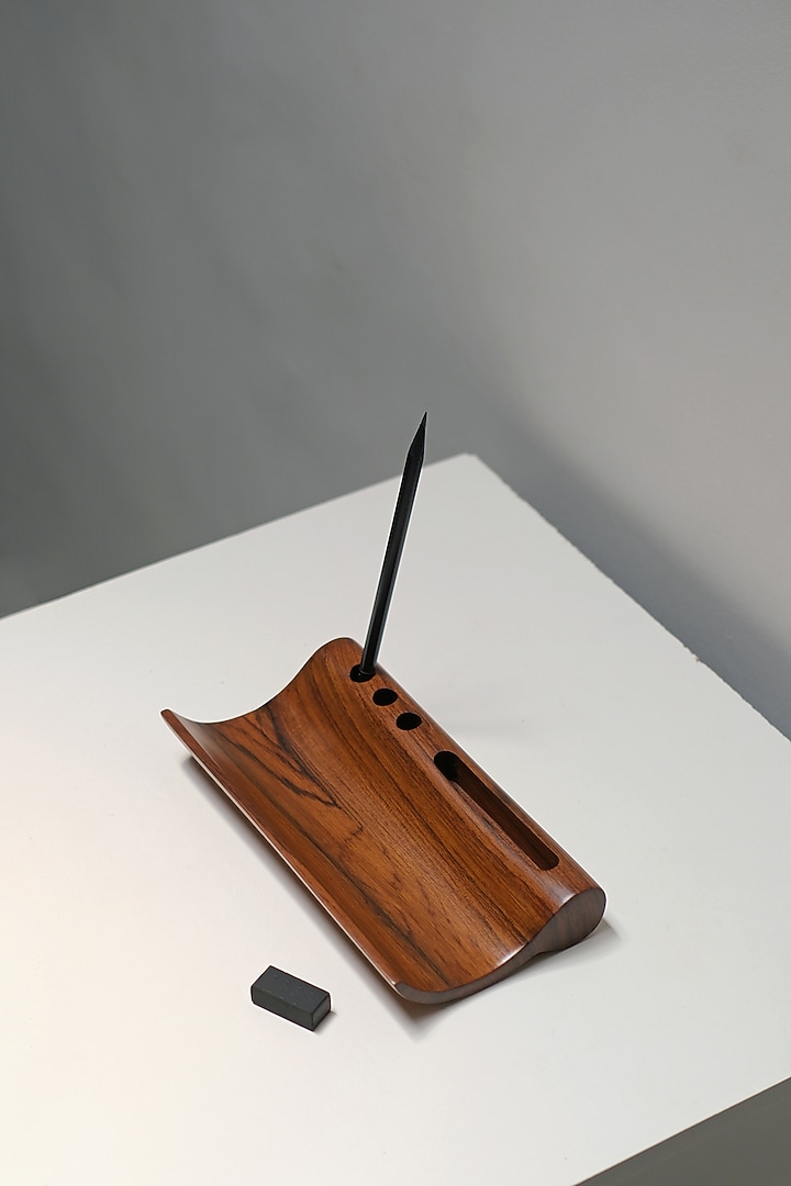 Brown Reclaimed Teak Wood Desk Organiser by Studio Indigene at Pernia's Pop Up Shop