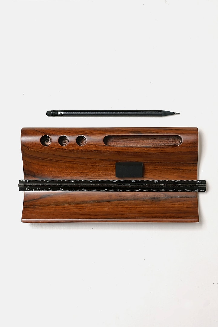 Brown Reclaimed Teak Wood Desk Organiser by Studio Indigene at Pernia's Pop Up Shop