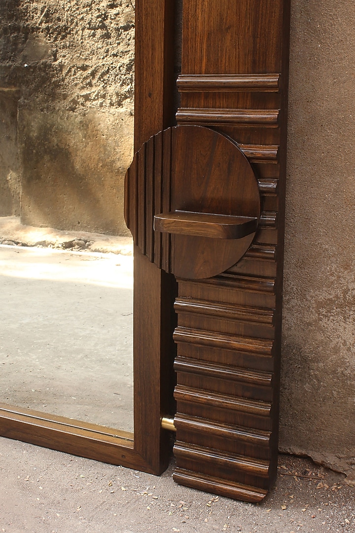Brown Reclaimed Teak Wood & Brass Wall Mirror by Studio Indigene at Pernia's Pop Up Shop