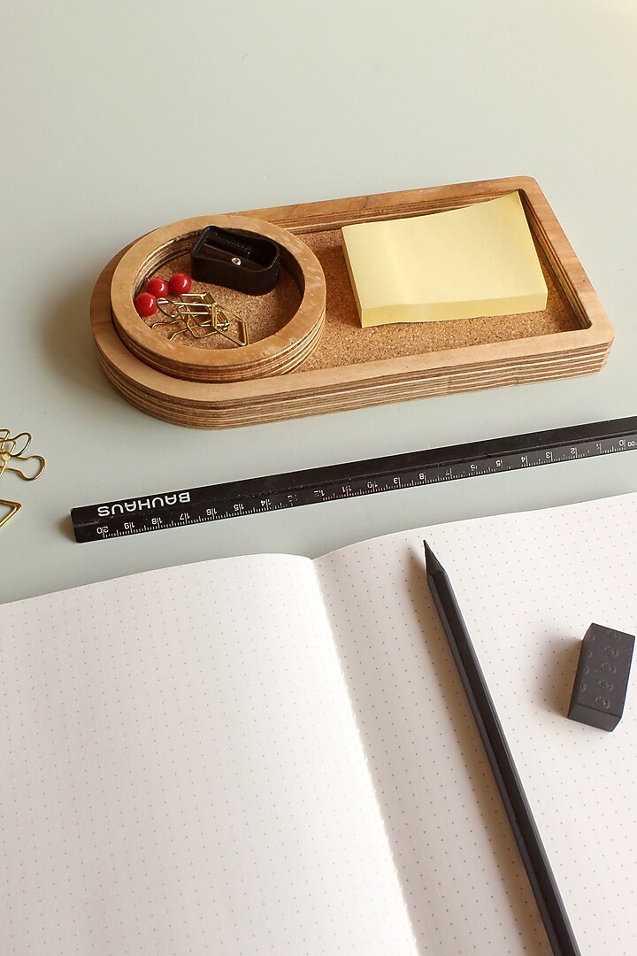 Brown Birch Plywood & Cork Desk Organiser Design by Studio Indigene at Pernia's Pop Up Shop 2024