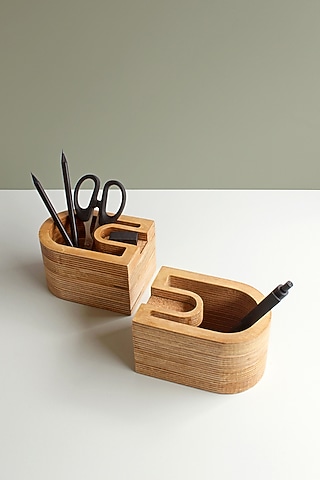 Brown Birch Plywood & Cork Desk Organiser by Studio Indigene