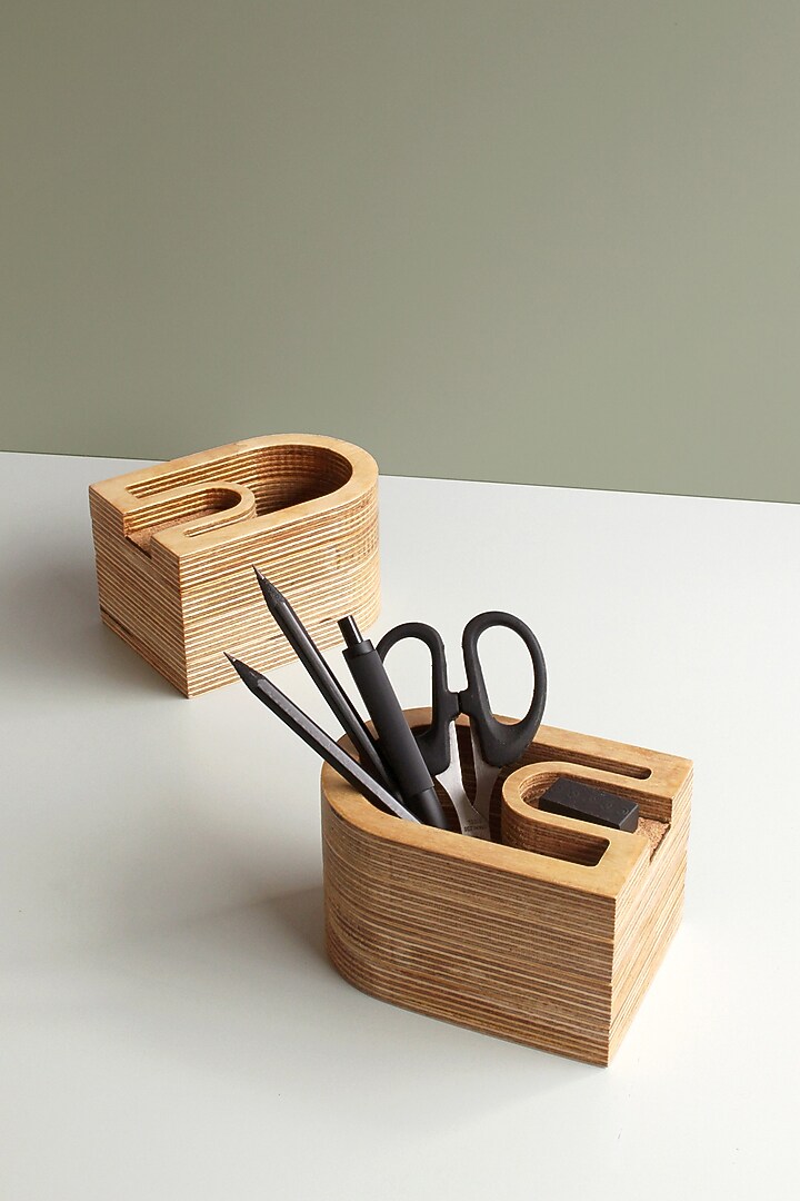 Brown Birch Plywood & Cork Desk Organiser by Studio Indigene at Pernia's Pop Up Shop