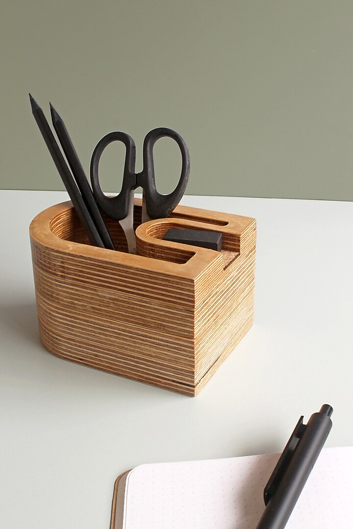 Brown Birch Plywood & Cork Desk Organiser by Studio Indigene at Pernia's Pop Up Shop