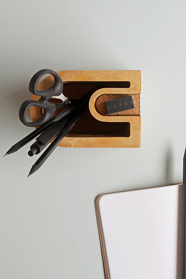Brown Birch Plywood & Cork Desk Organiser by Studio Indigene at Pernia's Pop Up Shop