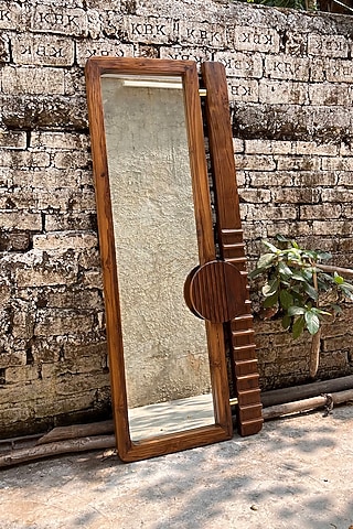Brown Reclaimed Teak Wood Sammukhin Handcrafted Wall Mirror by Studio Indigene