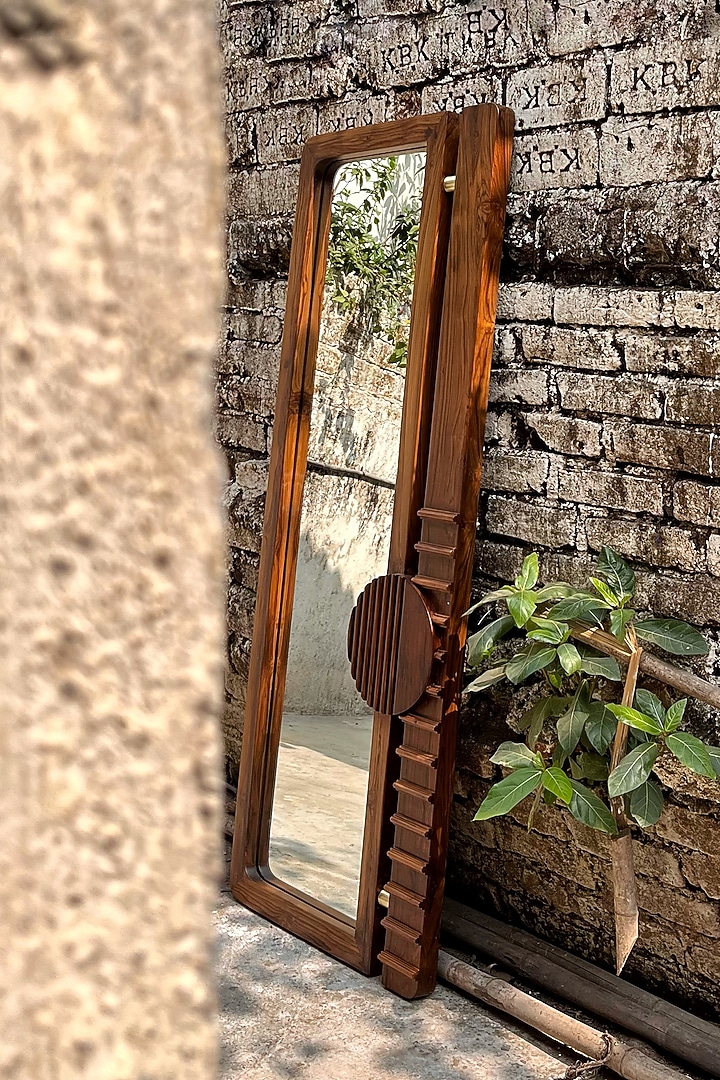Brown Reclaimed Teak Wood Sammukhin Handcrafted Wall Mirror by Studio Indigene at Pernia's Pop Up Shop