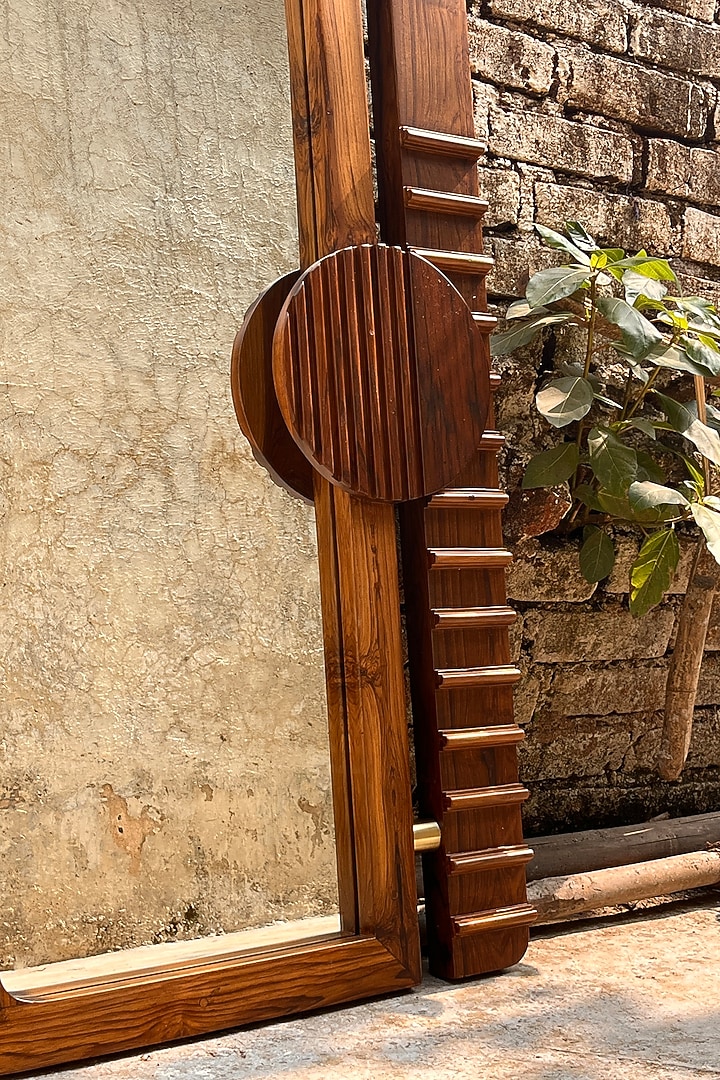 Brown Reclaimed Teak Wood Sammukhin Handcrafted Wall Mirror by Studio Indigene at Pernia's Pop Up Shop