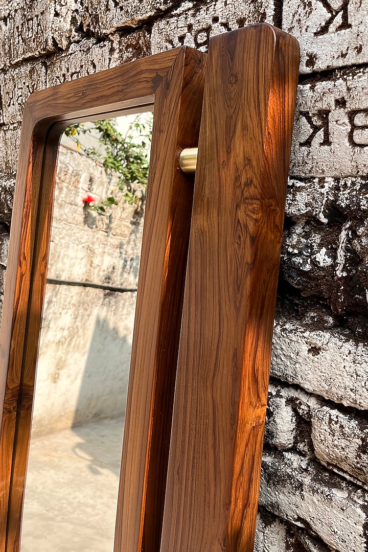 Brown Reclaimed Teak Wood Sammukhin Handcrafted Wall Mirror by Studio Indigene at Pernia's Pop Up Shop