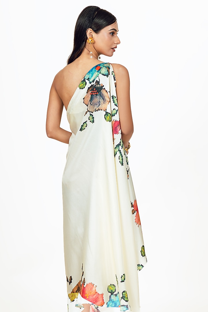 White Twill Digital Printed One Shoulder Vacation Dress by Studio 113 at Pernia's Pop Up Shop