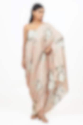 Blossom Pink Twill Abstract Floral Printed One Shoulder Cowl Vacation Dress by Studio 113 at Pernia's Pop Up Shop