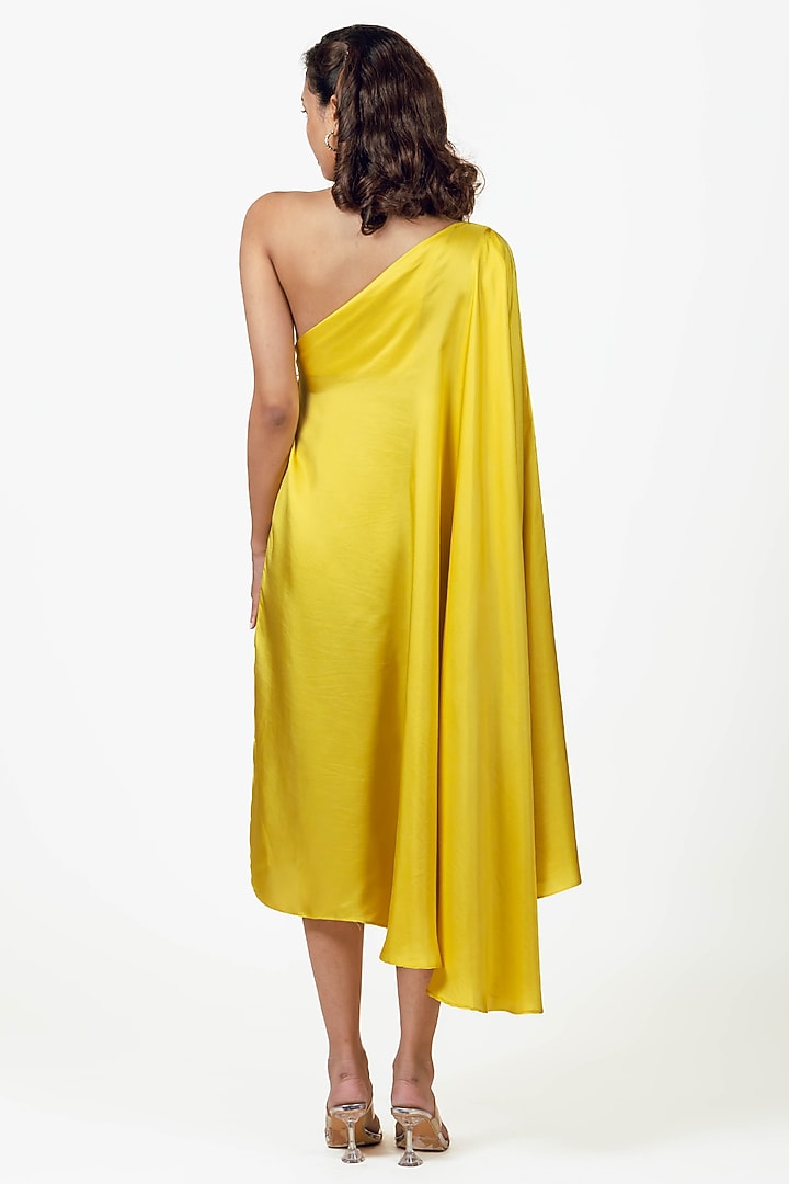 Canary Yellow Twill Abstract Floral Printed One Shoulder Vacation Dress by Studio 113 at Pernia's Pop Up Shop
