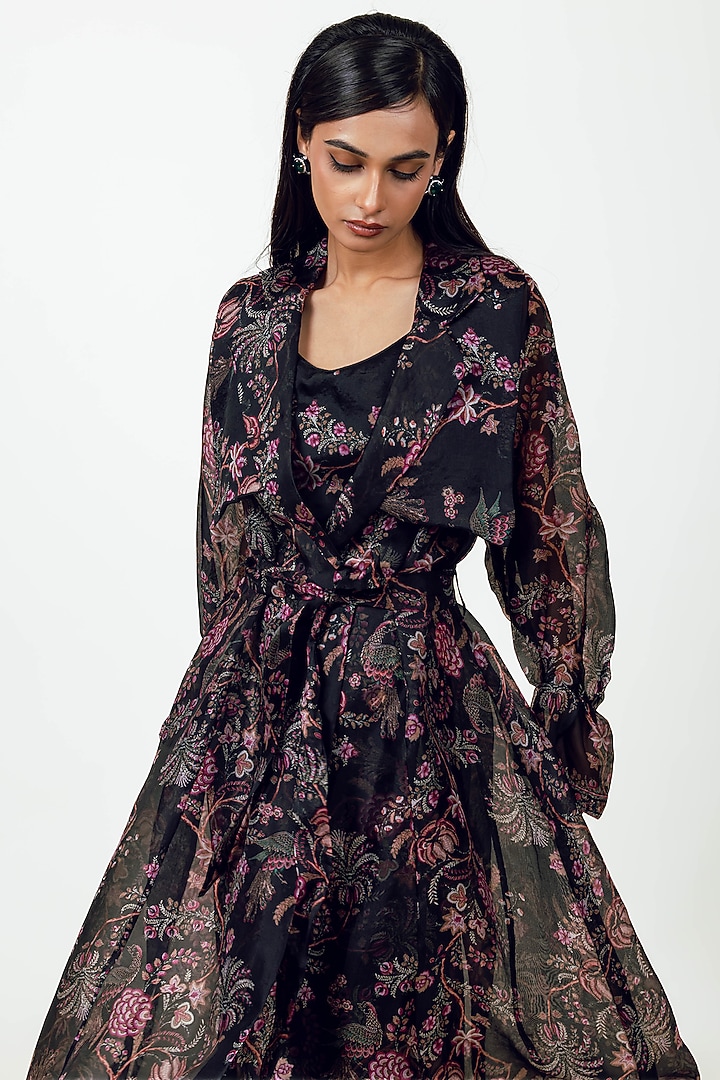Black Georgette Printed Jacket Set by Studio 113 at Pernia's Pop Up Shop