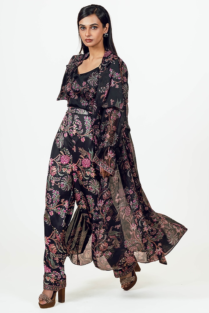 Black Georgette Printed Jacket Set by Studio 113 at Pernia's Pop Up Shop