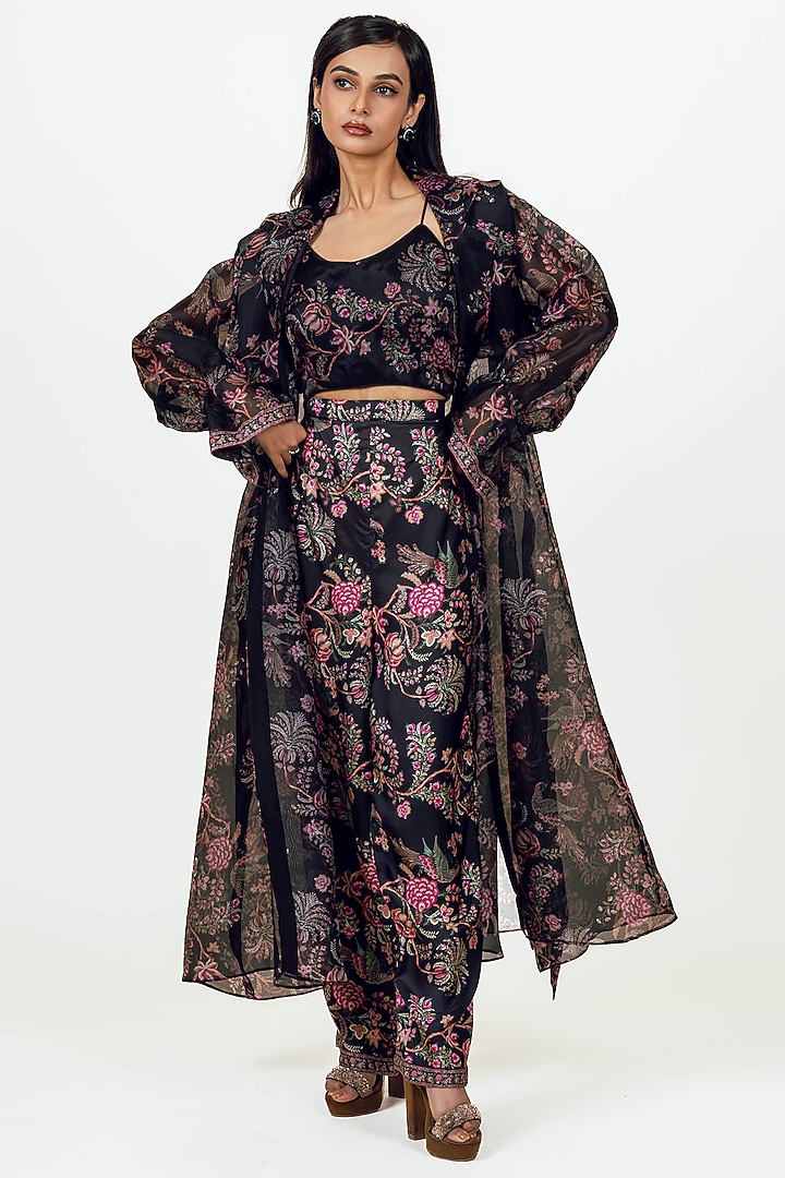 Black Georgette Printed Jacket Set by Studio 113 at Pernia's Pop Up Shop