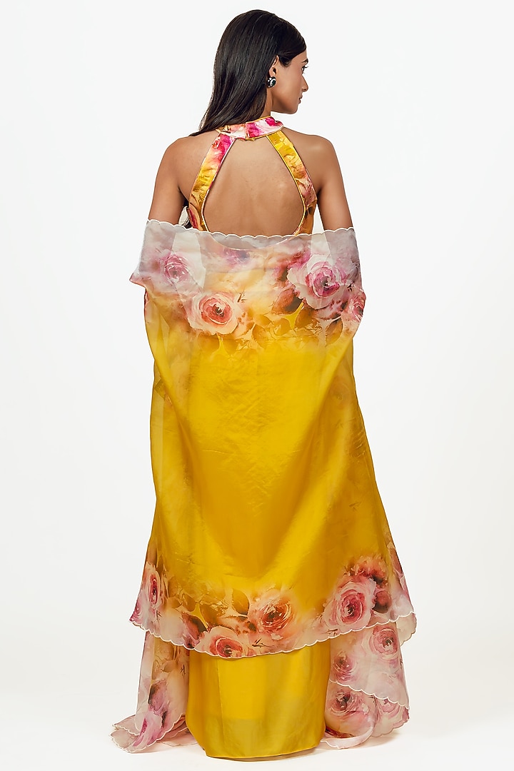 Yellow Organza Floral Printed Skirt Set by Studio 113 at Pernia's Pop Up Shop