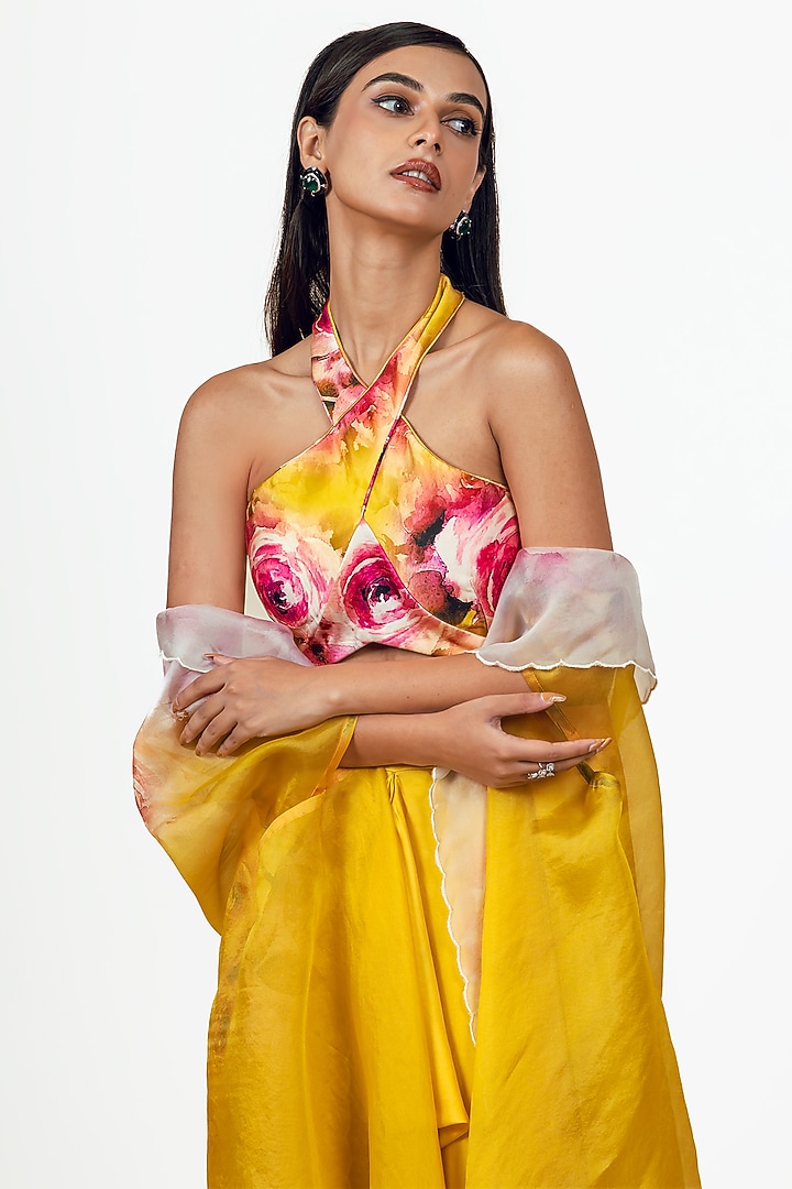 Yellow Organza Floral Printed Skirt Set by Studio 113 at Pernia's Pop Up Shop