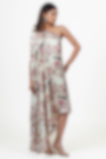 White Twill Peacock Chintz Printed One Shoulder Vacation Dress by Studio 113 at Pernia's Pop Up Shop