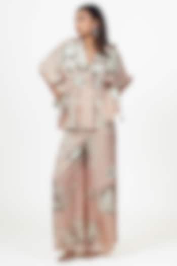 Blossom Pink Habutai Silk Abstract Floral Printed Co-Ord Set by Studio 113 at Pernia's Pop Up Shop